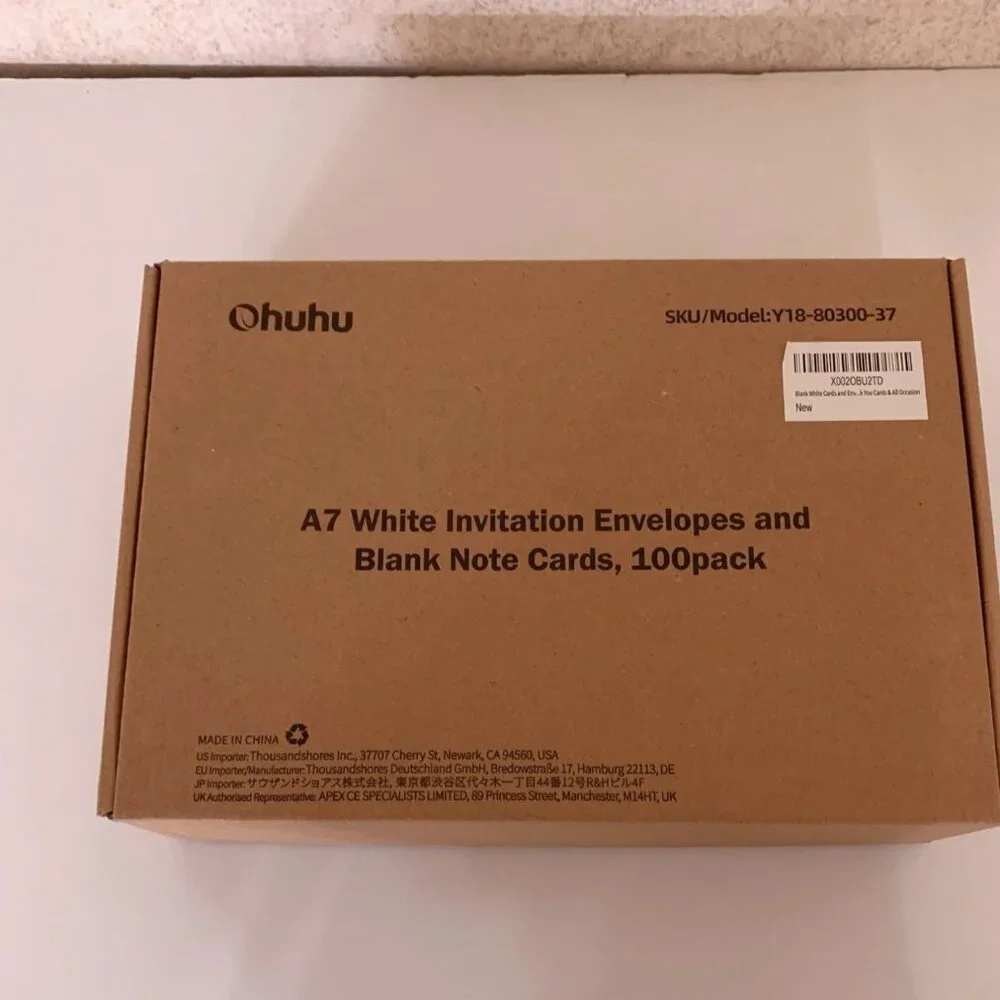 NIB huhu A7 White Invitation Envelopes and Blank Note Cards, 100 Pack- Wedding B